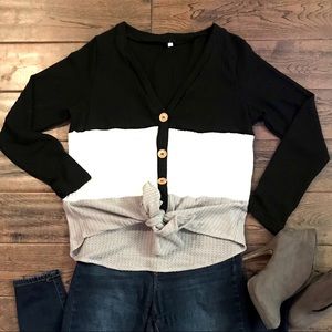 Waffle Bow Front Tie Cardigan Brand New